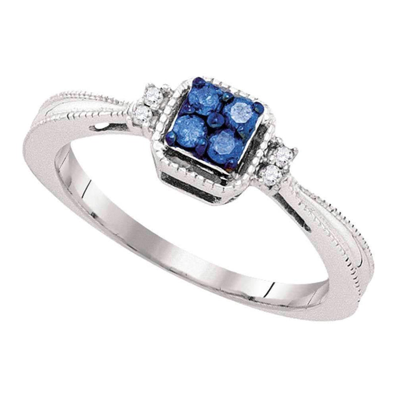 10k White Gold Blue Enhanced Women's Diamond Ring - FREE Shipping (US/CA)-Gold & Diamond Cluster Rings-5-JadeMoghul Inc.