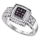 10k White Gold Cognac-brown Color Enhanced Diamond Women's Square-shape Cocktail Cluster Ring 1/3 Cttw-Gold & Diamond Rings-JadeMoghul Inc.