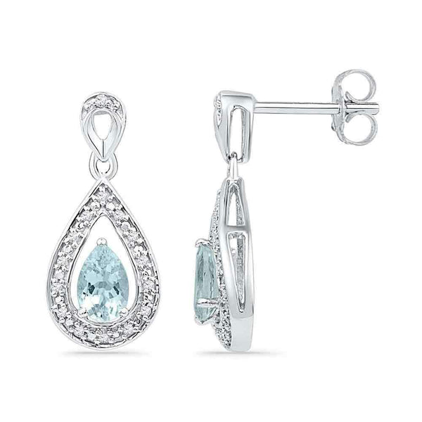 10k White Gold Diamond Aquamarine Teardrop Earrings - FREE Shipping (US/CA)-Gold & Diamond Earrings-JadeMoghul Inc.