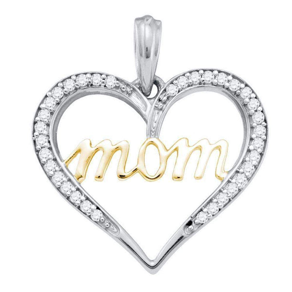 10k White Gold Diamond Mom Heart Love Yellow-Tone Pendant-Gold & Diamond Pendants & Necklaces-JadeMoghul Inc.