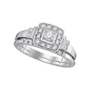 10k White Gold Diamond Solitaire Women's Square Halo Bridal Ring Set - FREE Shipping (US/CA)-Gold & Diamond Wedding Ring Sets-5-JadeMoghul Inc.