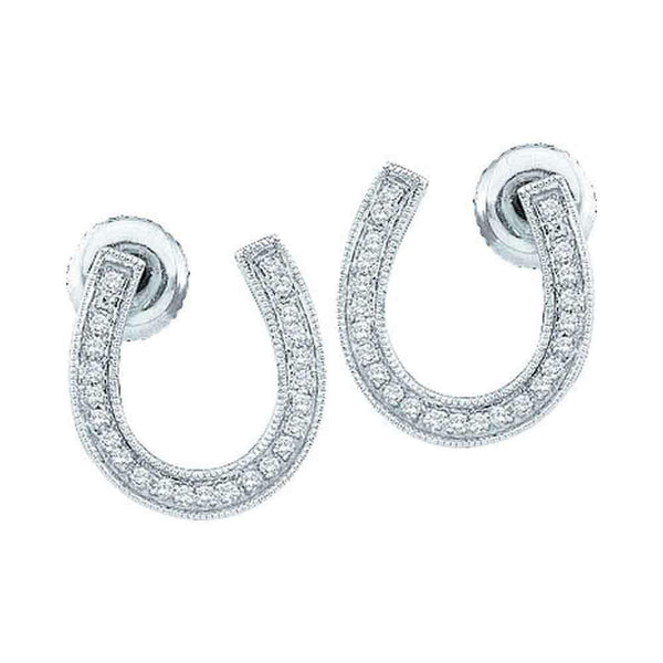 10k White Gold Diamond Women's Horseshoe Lucky Screwback Stud Earrings - FREE Shipping (US/CA)-Gold & Diamond Earrings-JadeMoghul Inc.