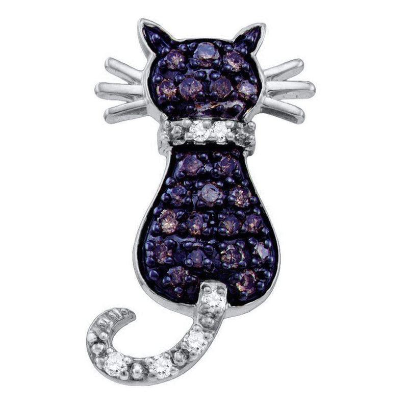 10k White Gold Enhanced Diamond Kitty Cat Pendant - FREE Shipping (US/CA)-Gold & Diamond Pendants & Necklaces-JadeMoghul Inc.