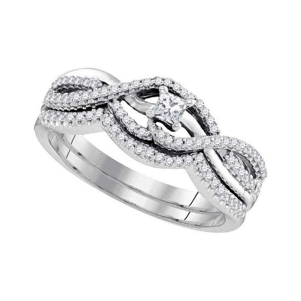 10k White Gold Princess Diamond Bridal Ring Set - FREE Shipping (US/CA)-Gold & Diamond Wedding Ring Sets-5-JadeMoghul Inc.