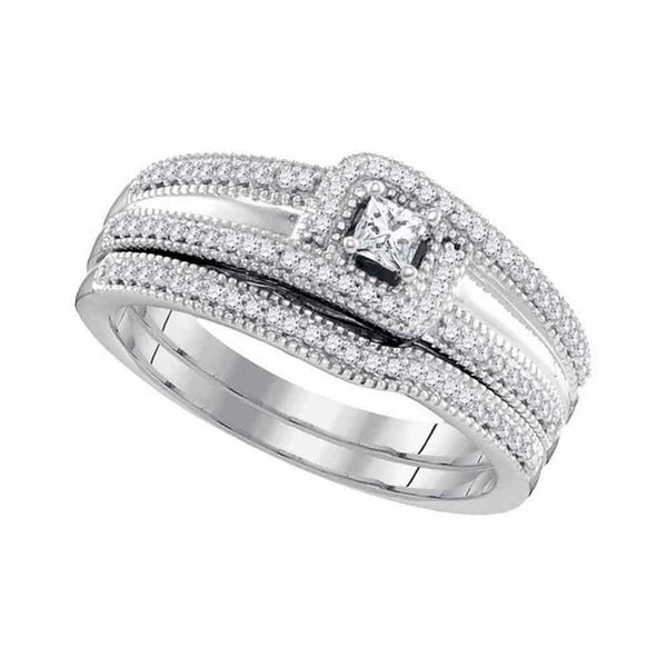 10k White Gold Princess Diamond Bridal Ring Set - FREE Shipping (US/CA)-Gold & Diamond Wedding Ring Sets-5-JadeMoghul Inc.