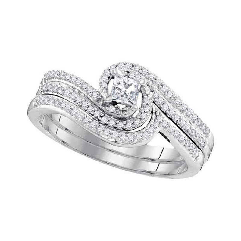 10k White Gold Princess Diamond Bridal Ring Set - FREE Shipping (US/CA)-Gold & Diamond Wedding Ring Sets-5-JadeMoghul Inc.