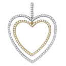 10k White Gold Round Diamond Women's 2-tone Double Heart Pendant - FREE Shipping (US/CA)-Gold & Diamond Pendants & Necklaces-JadeMoghul Inc.