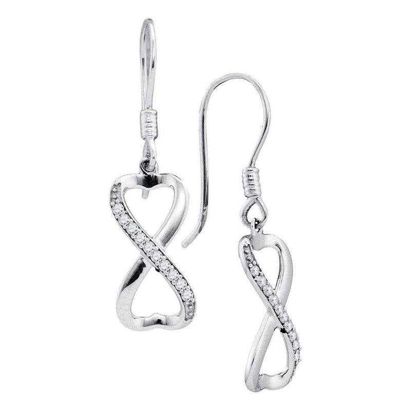 10k White Gold Round Diamond Women's Anniversary Infinity Dangle Ear-Wire Earrings - FREE Shipping (US/CA)-Gold & Diamond Earrings-JadeMoghul Inc.