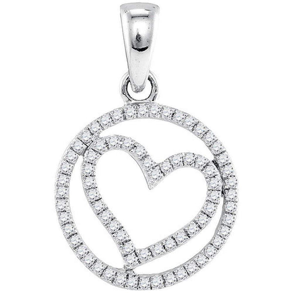 10k White Gold Round Diamond Women's Captured Heart Circle Pendant - FREE Shipping (US/CA)-Gold & Diamond Pendants & Necklaces-JadeMoghul Inc.