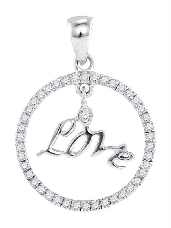 10k White Gold Round Diamond Women's Circular Captured Love Circle Pendant-Gold & Diamond Pendants & Necklaces-JadeMoghul Inc.