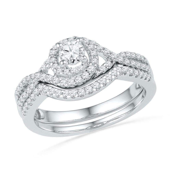 10k White Gold Round Diamond Women's Woven Wedding Ring Set-Gold & Diamond Wedding Ring Sets-5-JadeMoghul Inc.