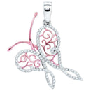 10k White Gold Round Pave Diamond 2-tone Women's Butterfly Pendant - FREE Shipping (US/CA)-Gold & Diamond Pendants & Necklaces-JadeMoghul Inc.