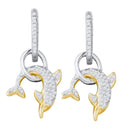 10k White Gold Round Pave-Set Diamond Women's Dolphin Dangle Earrings - FREE Shipping (US/CA)-Gold & Diamond Earrings-JadeMoghul Inc.