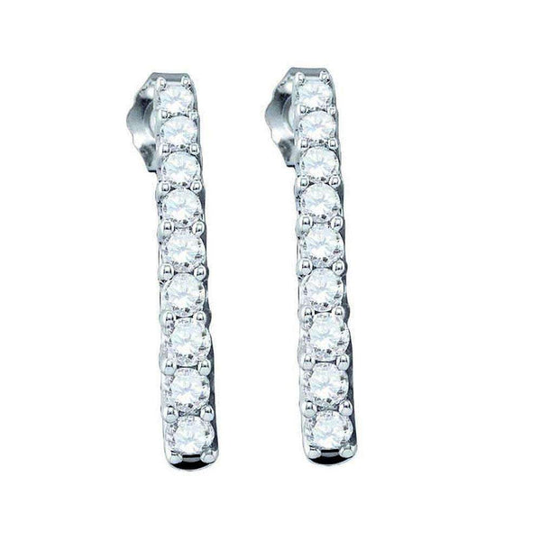 10k White Gold Round Pave-set Diamond Women's Screwback Dangle Earrings - FREE Shipping (US/CA)-Gold & Diamond Earrings-JadeMoghul Inc.