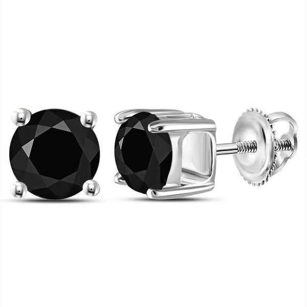 10k White Gold Unisex Black Diamond Screwback Stud Earrings - FREE Shipping (US/CA)-Gold & Diamond Earrings-JadeMoghul Inc.