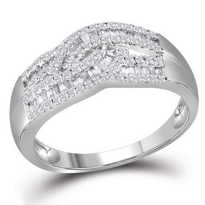 10k White Gold Women's Baguette Diamond Fashion Band Ring 5/8 Cttw-Gold & Diamond Rings-JadeMoghul Inc.