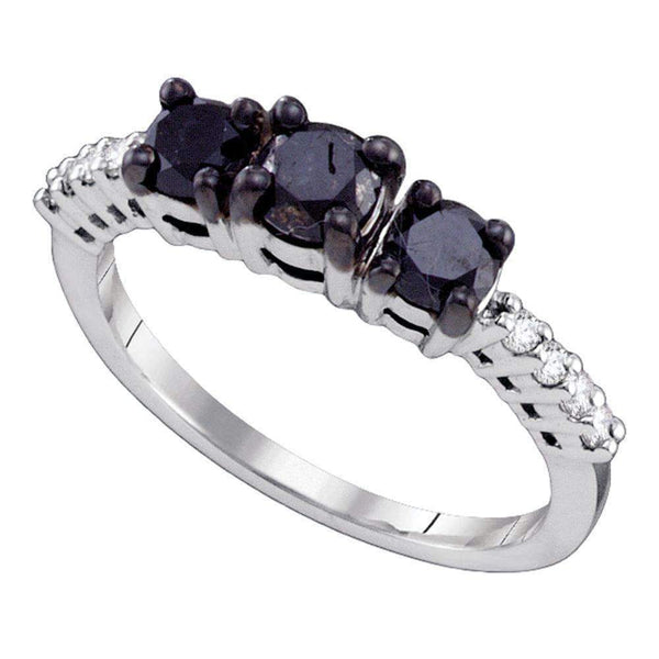 10k White Gold Women's Black 3-stone Diamond Bridal Ring - FREE Shipping (US/CA)-Gold & Diamond Engagement & Anniversary Rings-5-JadeMoghul Inc.