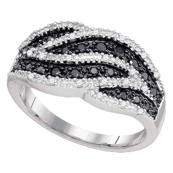 10k White Gold Women's Black Color Enhanced Diamond Cocktail Band Ring 1/2 Cttw-Gold & Diamond Rings-JadeMoghul Inc.