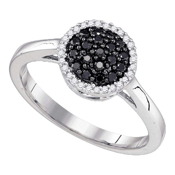 10k White Gold Women's Black Diamond Halo Cluster Ring - FREE Shipping (US/CA)-Gold & Diamond Cluster Rings-5-JadeMoghul Inc.