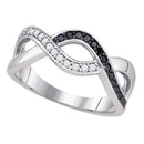 10k White Gold Women's Black Diamond Woven Crossover Ring - FREE Shipping (US/CA)-Gold & Diamond Bands-5-JadeMoghul Inc.