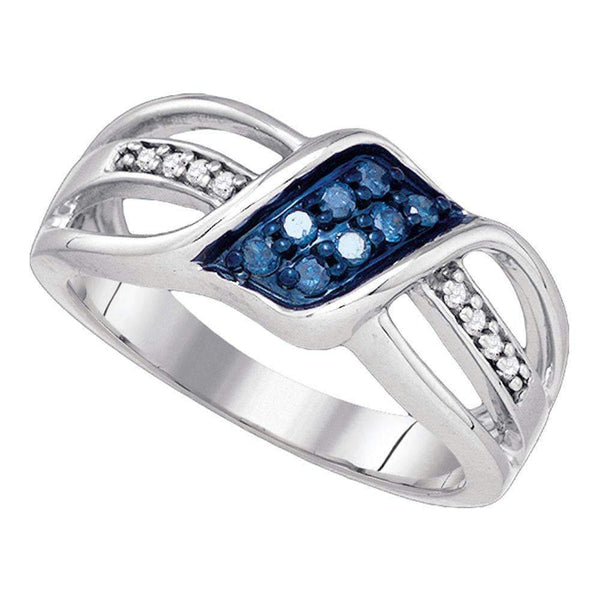 10k White Gold Women's Blue Diamond Crossover Band Ring - FREE Shipping (US/CA)-Gold & Diamond Bands-5-JadeMoghul Inc.