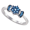 10K White Gold Women's Blue Diamond Flower Cluster Ring - FREE Shipping (US/CA)-Gold & Diamond Cluster Rings-5-JadeMoghul Inc.