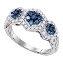 10k White Gold Women's Blue Diamond Flower Cluster Ring - FREE Shipping (US/CA)-Gold & Diamond Cluster Rings-5-JadeMoghul Inc.