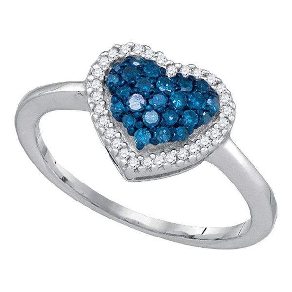 10k White Gold Women's Blue Diamond Heart Cluster Anniversary Ring - FREE Shipping (US/CA)-Gold & Diamond Heart Rings-5-JadeMoghul Inc.