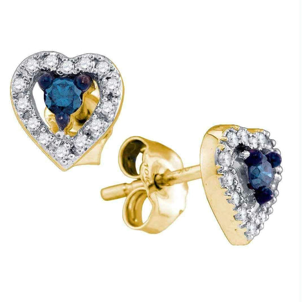 10k White Gold Women's Blue Diamond Heart Cluster Screwback Stud Earrings - FREE Shipping (US/CA)-Gold & Diamond Earrings-JadeMoghul Inc.