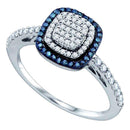 10k White Gold Women's Blue Diamond Square Cluster Ring - FREE Shipping (US/CA)-Gold & Diamond Fashion Rings-5-JadeMoghul Inc.