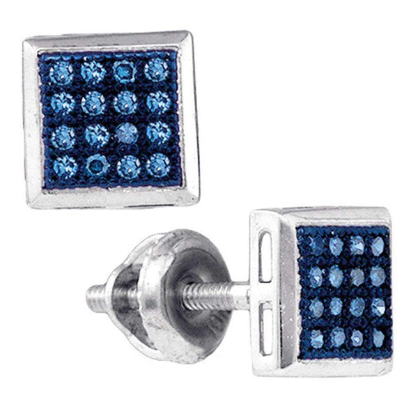 10k White Gold Women's Blue Diamond Square Cluster Screwback Stud Earrings - FREE Shipping (US/CA)-Gold & Diamond Earrings-JadeMoghul Inc.