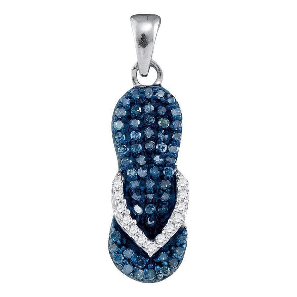 10k White Gold Women's Blue Round Diamond Flip Flop Pendant - FREE Shipping (US/CA)-Gold & Diamond Pendants & Necklaces-JadeMoghul Inc.