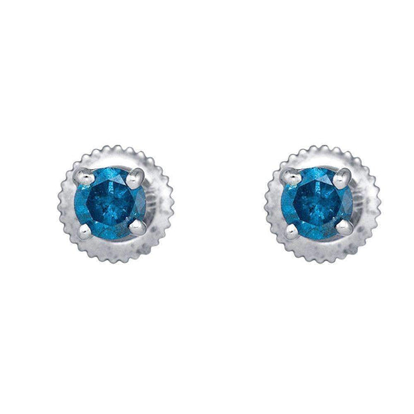 10k White Gold Women's Blue Round Diamond Solitaire Screwback Stud Earrings - FREE Shipping (US/CA)-Gold & Diamond Earrings-JadeMoghul Inc.