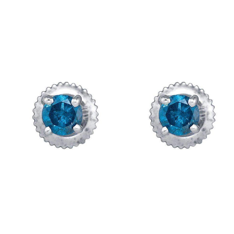 10k White Gold Women's Blue Round Diamond Solitaire Screwback Stud Earrings - FREE Shipping (US/CA)-Gold & Diamond Earrings-JadeMoghul Inc.