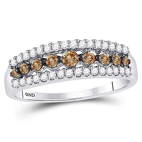 10k White Gold Women's Cognac-brown Color Enhanced Diamond Band Ring 1/2 Cttw Size 8-Gold & Diamond Rings-JadeMoghul Inc.