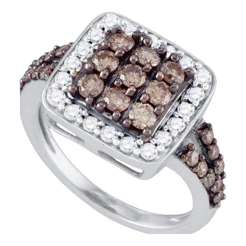 10k White Gold Women's Cognac-brown Diamond Cluster Cocktail Ring 1-5/8 Cttw-Gold & Diamond Rings-JadeMoghul Inc.