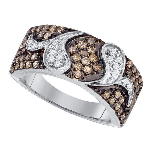 10k White Gold Women's Cognac-brown Diamond Cocktail Ring - FREE Shipping (US/CA)-Gold & Diamond Bands-6-JadeMoghul Inc.