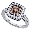 10k White Gold Women's Cognac-brown Diamond Square Cluster Ring - FREE Shipping (US/CA)-Gold & Diamond Cluster Rings-5-JadeMoghul Inc.