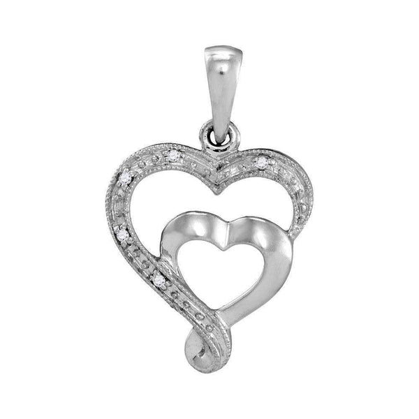 10k White Gold Women's Diamond-accent Double Heart Pendant - FREE Shipping (US/CA)-Gold & Diamond Pendants & Necklaces-JadeMoghul Inc.