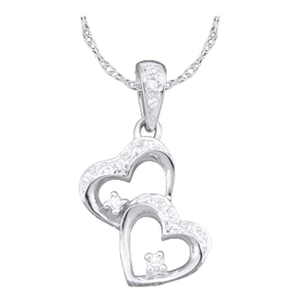 10k White Gold Women's Diamond Double Heart Pendant - FREE Shipping (US/CA)-Gold & Diamond Pendants & Necklaces-JadeMoghul Inc.