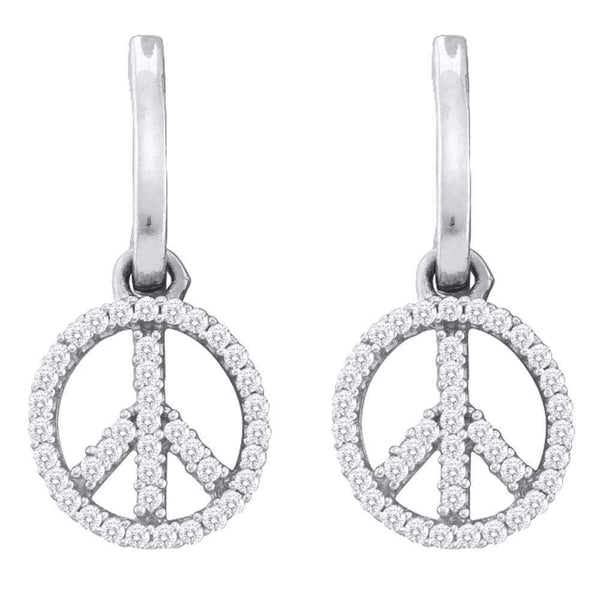 10k White Gold Women's Diamond Peace-sign Dangle Earrings - FREE Shipping (US/CA)-Gold & Diamond Earrings-JadeMoghul Inc.