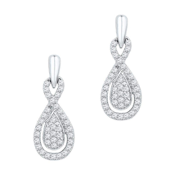 10k White Gold Women's Diamond Teardrop Dangle Screwback Earrings - FREE Shipping (US/CA)-Gold & Diamond Earrings-JadeMoghul Inc.