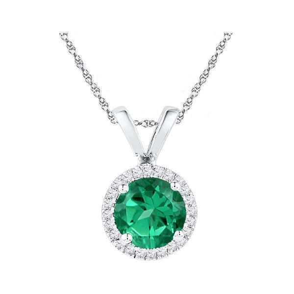 10k White Gold Women's Lab-Created Emerald Solitaire & Diamond Halo Pendant - FREE Shipping (US/CA)-Gold & Diamond Pendants & Necklaces-JadeMoghul Inc.