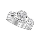 10k White Gold Women's Princess Diamond Halo Wedding Ring Set - FREE Shipping (US/CA)-Gold & Diamond Wedding Ring Sets-5-JadeMoghul Inc.