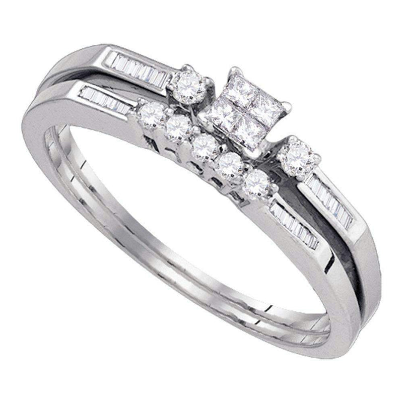 10k White Gold Women's Princess Diamond Slender Bridal Ring Set - FREE Shipping (US/CA)-Gold & Diamond Wedding Ring Sets-5-JadeMoghul Inc.