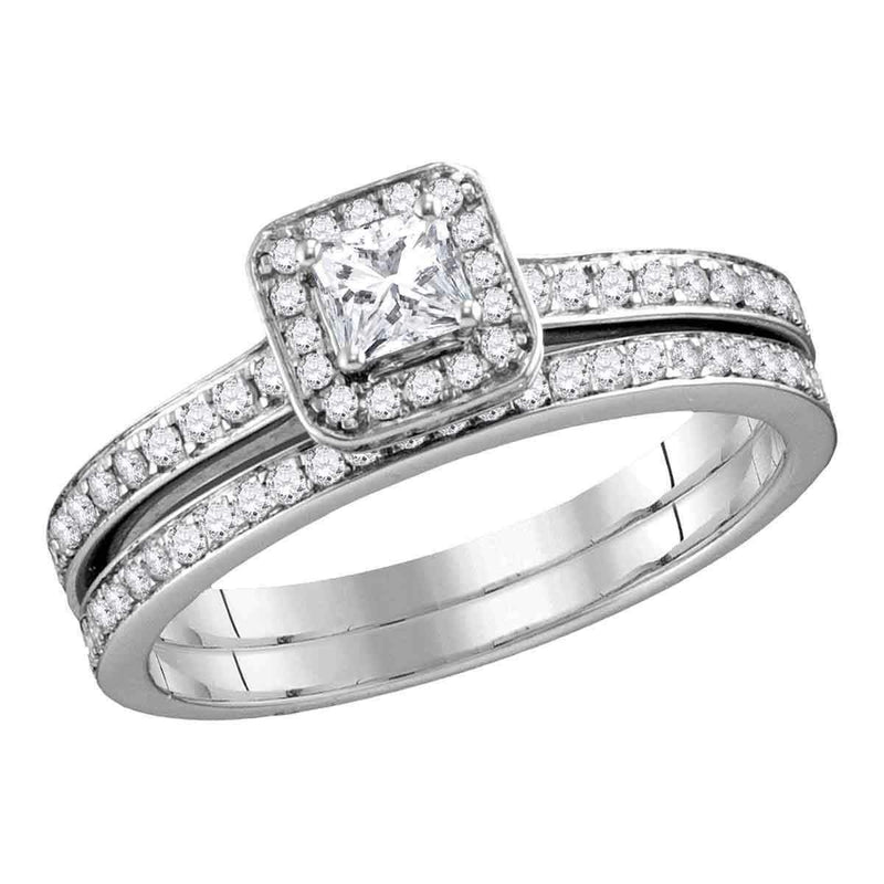 10k White Gold Women's Princess Diamond Wedding Ring Set - FREE Shipping (US/CA)-Gold & Diamond Wedding Ring Sets-5-JadeMoghul Inc.