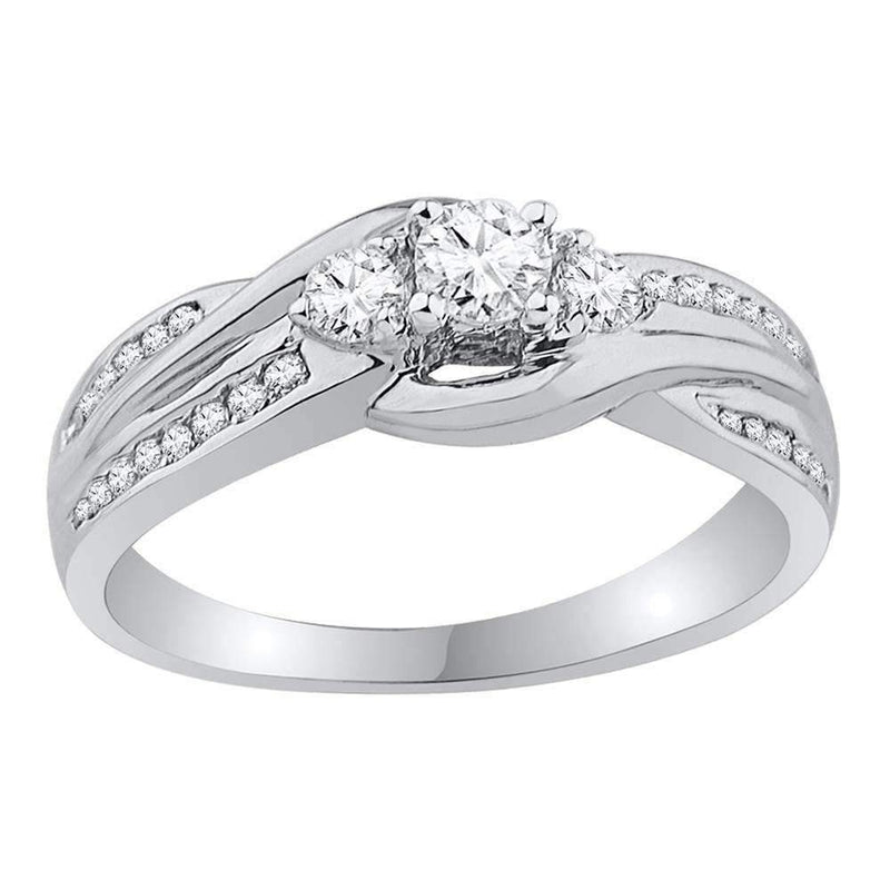 10k White Gold Women's Round 3-stone Diamond Wedding Ring - FREE Shipping (US/CA)-Gold & Diamond Engagement & Anniversary Rings-5-JadeMoghul Inc.