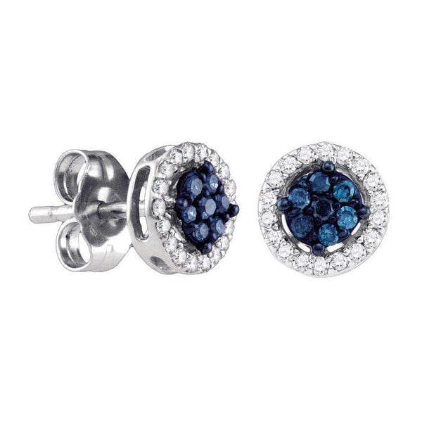 10k White Gold Women's Round Blue Diamond Cluster Stud Screwback Earrings - FREE Shipping (US/CA)-Gold & Diamond Earrings-JadeMoghul Inc.