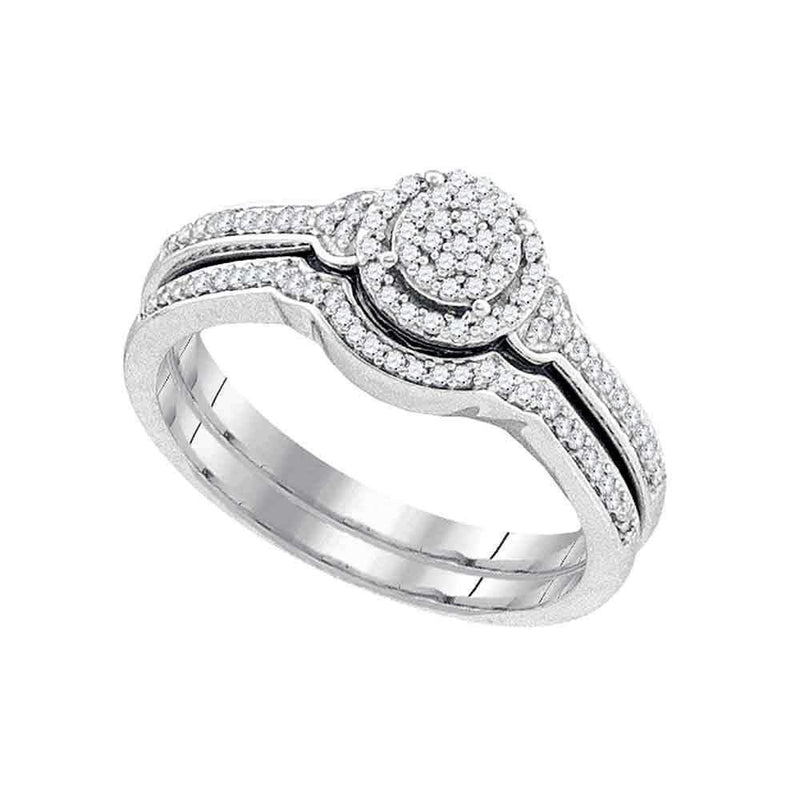 10k White Gold Women's Round Diamond Cluster Wedding Ring Set - FREE Shipping (US/CA)-Gold & Diamond Wedding Ring Sets-5-JadeMoghul Inc.