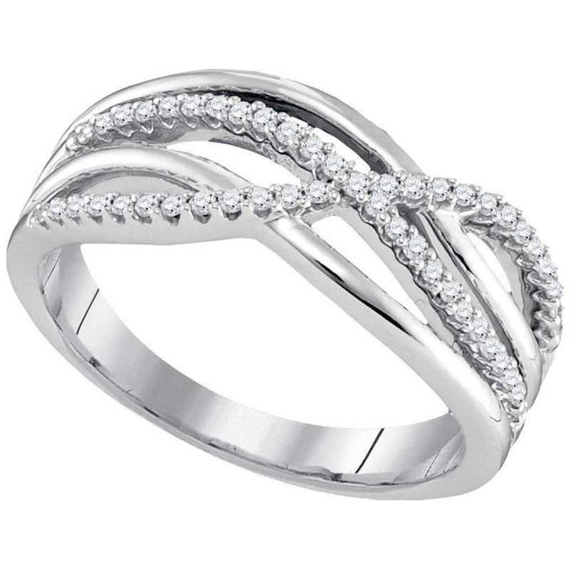 10k White Gold Women's Round Diamond Crossover Ring - FREE Shipping (US/CA)-Gold & Diamond Bands-5.5-JadeMoghul Inc.